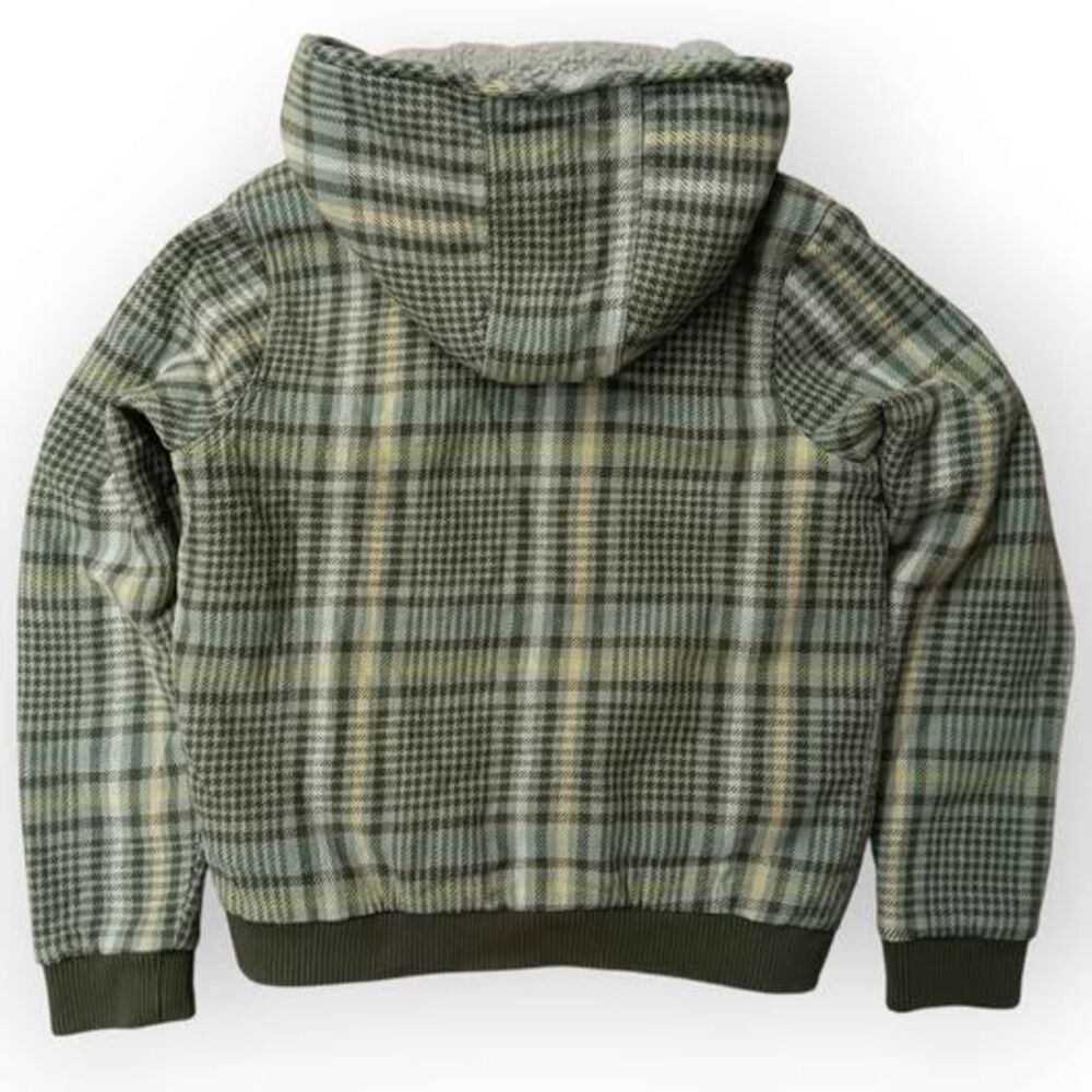 Vintage Y2k Sherpa Lined DC Shoe Co Ladies Green Plaid Zip Up Hoodie - L - Picture 7 of 7